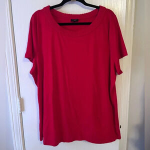 Talbots Womens red knit t shirt blouse short sleeve neckline detail
